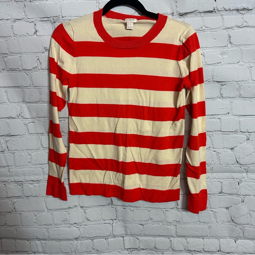 J. Crew Red and Cream Striped Sweater
